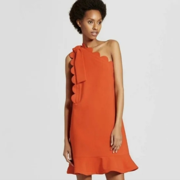 Victoria Beckham X‎ Target, Scalloped One Shoulder Dress, Orange, Size Small - Picture 5 of 12
